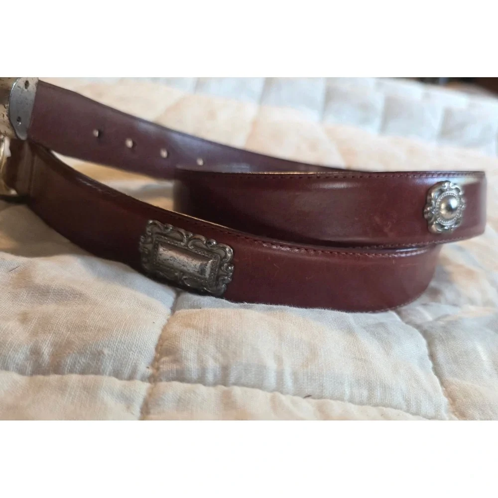 Fossil Leather Belt Womens 44 Brown Good Western Silver Concho BT7766-20605